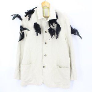 Island Soft Jacket Women's Casual Fashion Beige Button Front Feathers Size M